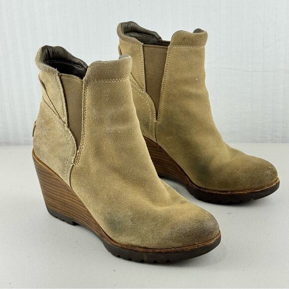 Sorel After Hours Chelsea Boot Tan Suede Wedge Ankle Boots Women’s Size 7 EUR 38 - Picture 1 of 13